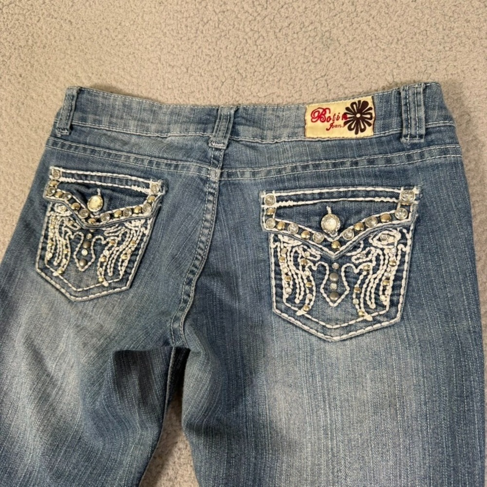 Botin Jeans Womens 5 29x30 Blue Slim Fit 5 Pocket Rhinestones Bedazzled Denim